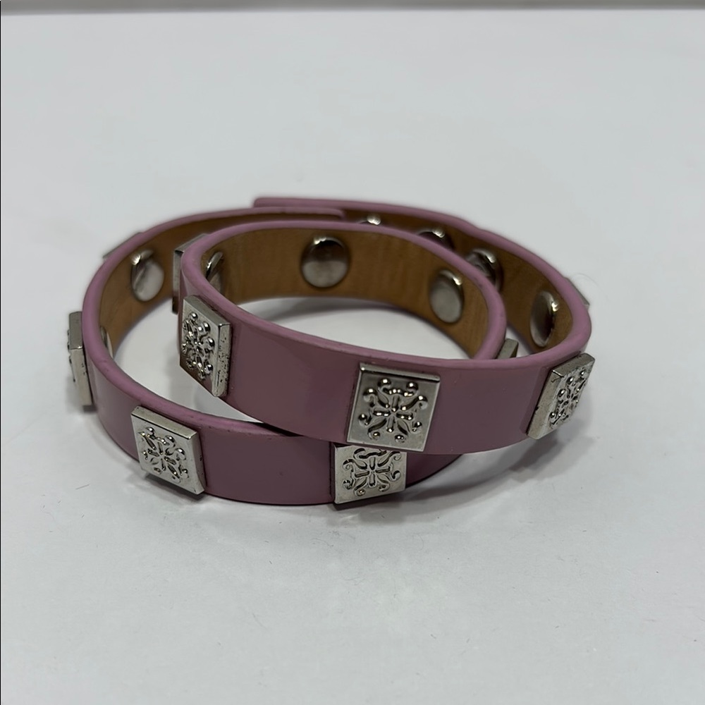 Rustic Cuff Purple & Silver Leather Wrap Around Bracelet Metal Accents Snap